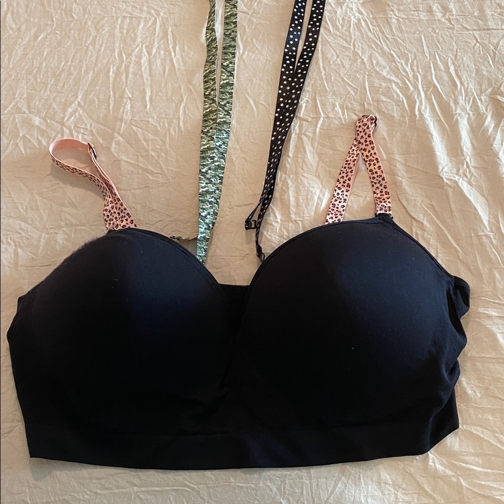 Black Bra with Patterned Straps